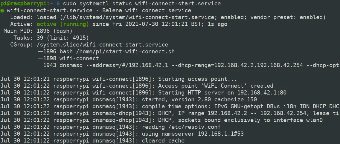 Cómo comprobar que el estado del servicio de WiFi Connect funcionando correctamente