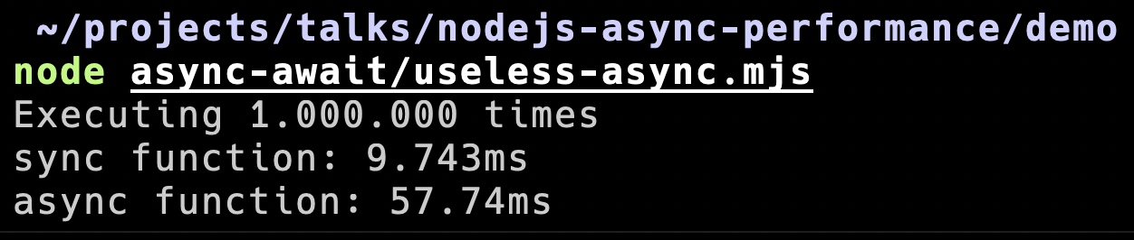 Result of running the demo for async comparison